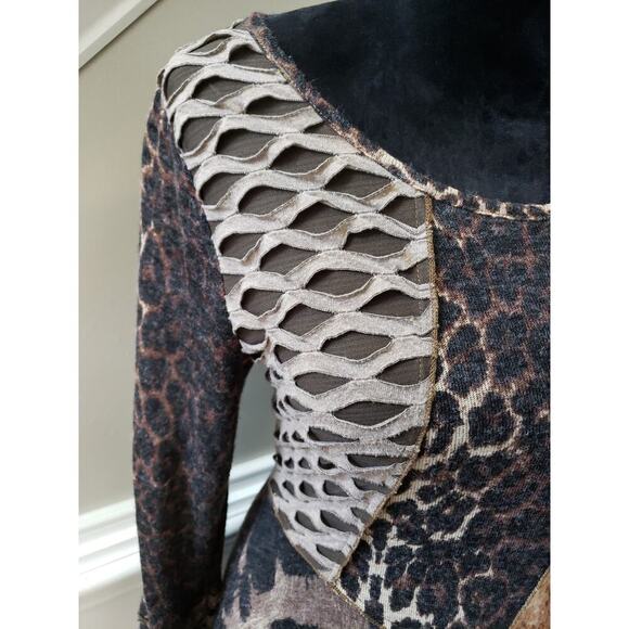 Fleur De Lis Tunic Top Women Medium Multicolor Long Sleeves Round Neck Pullover - Picture 7 of 13